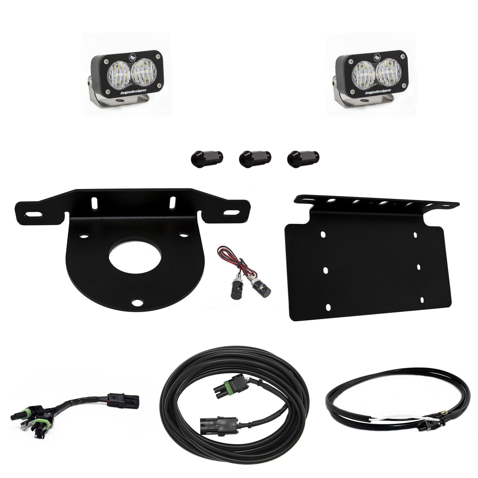 Baja Designs S2 Sport Dual LED Reverse Light Kit for 2021-23 Ford Bronco - License Plate Mount with Upfitter Wiring Harness (Multi-Pattern; Clear Lens)