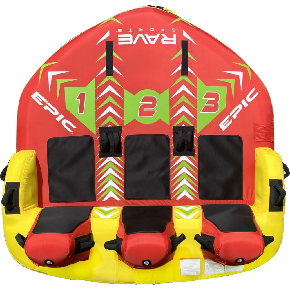 RAVE Sports Epic Tube Towable, 1-3 Riders, Dual Tow Points, Stable Couch-Style Seats with Backrest, Durable Nylon Cover, Neoprene Padding, Foam-Filled Reinforced Handles, Boat Towables-Tubes