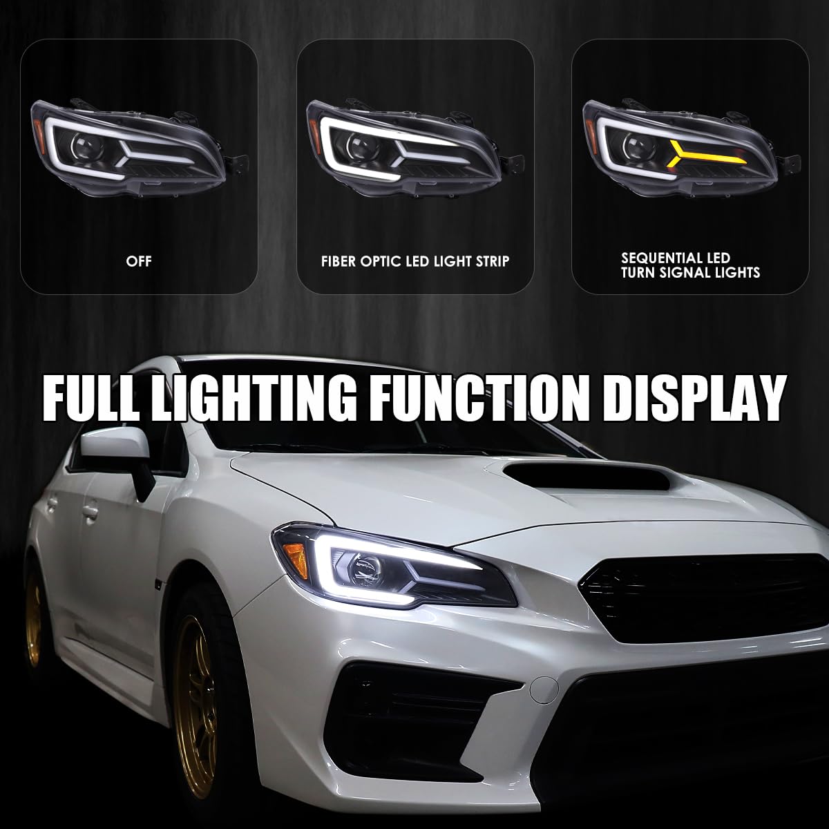 Black SPEC-D TUNING Projector Headlights w/Sequential LED Turn Signal Compatible with 2015-2021 Subaru WRX STI with Halogen Headlights, L + R Pair Headlamp Assembly