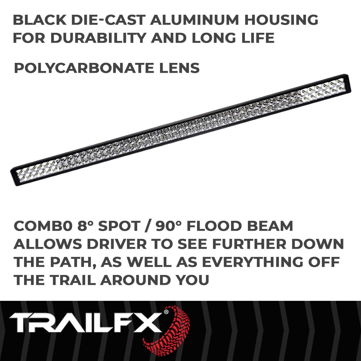 50 Inch Trailfx LED Light Bar 288W Combo Spot Flood Beam 96 CREE LEDs 25920 Raw Lumens, Black Aluminum Housing Polycarbonate Lens Wiring Harness and Mounting Brackets Included