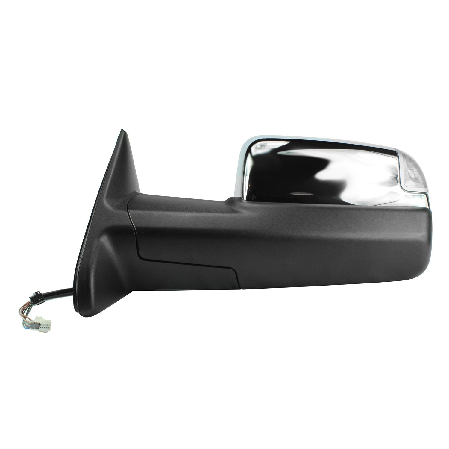 K Source Towing Mirror Driver-Side – For 2009-2012 Ram 1500, 2500, 3500, Textured Black, Chrome Cover, Turn Signal, Puddle Lamp, Flip-out-head, Dual Lens, Foldaway, Memory