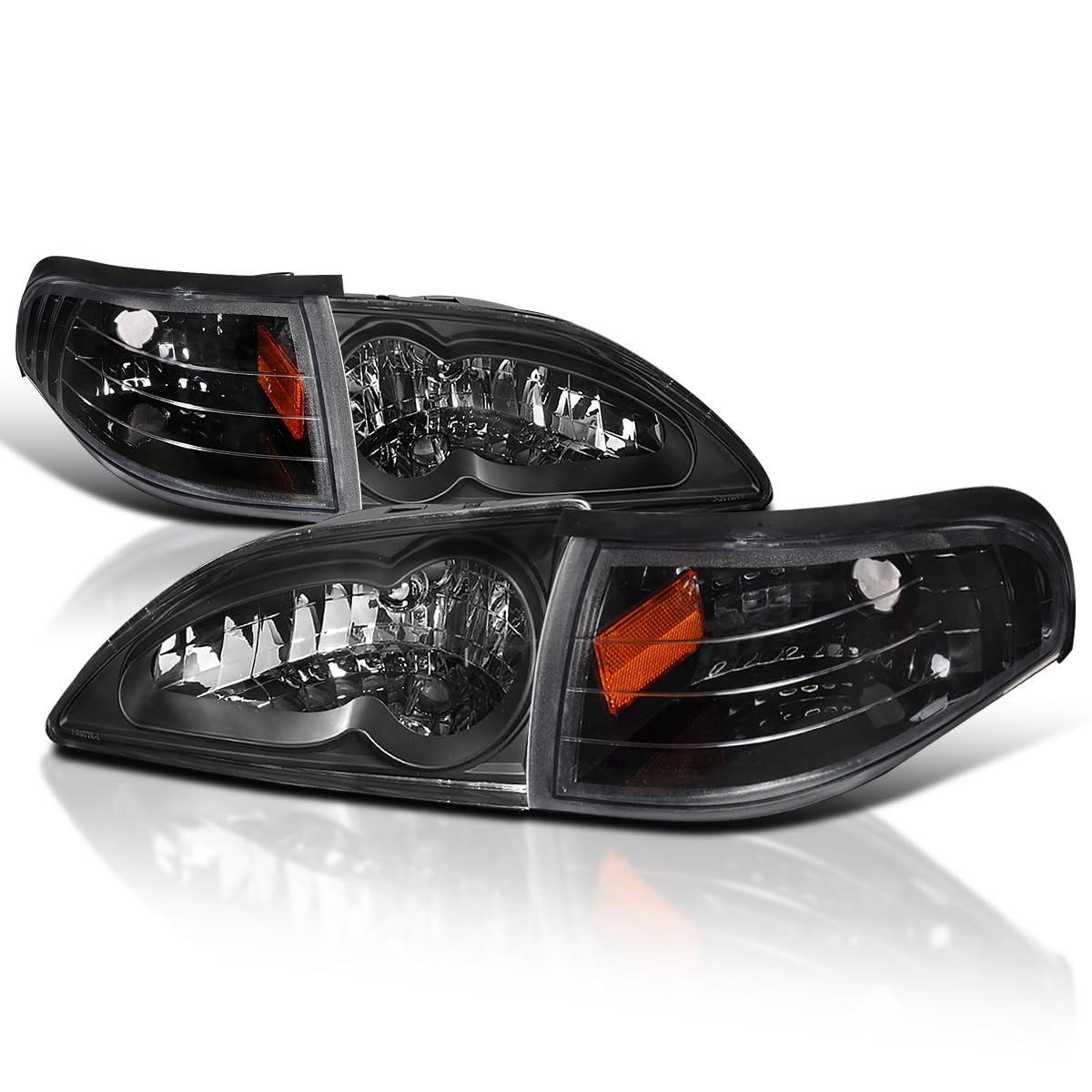 Black Housing SPEC-D TUNING Clear Lens Headlights + Corner Lights Compatible with 1994-1998 Ford Mustang L+R Pair Head Light Lamp Assembly