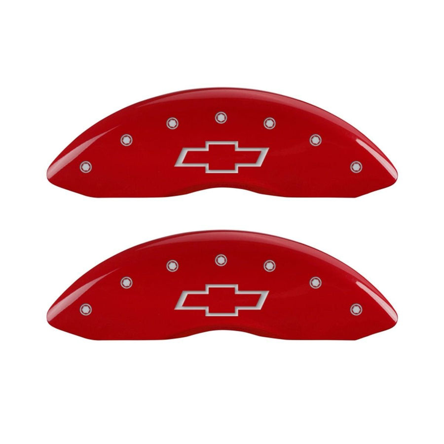 SET OF 4 CALIPER COVERS, RED AND FRONT REAR: BOWTIE, SILVER CHARACTERS
