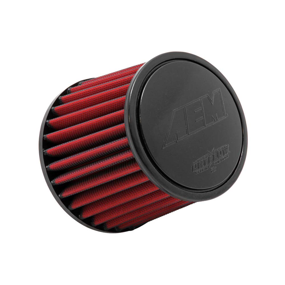 AEM 21-203DK Clamp-On Universal DryFlow Air Filter: Round Tapered; 3 in (76 mm) Flange ID; 5.125 in (130 mm) Height; 6 in (152 mm) Base; 5.125 in (130 mm) Top, Red