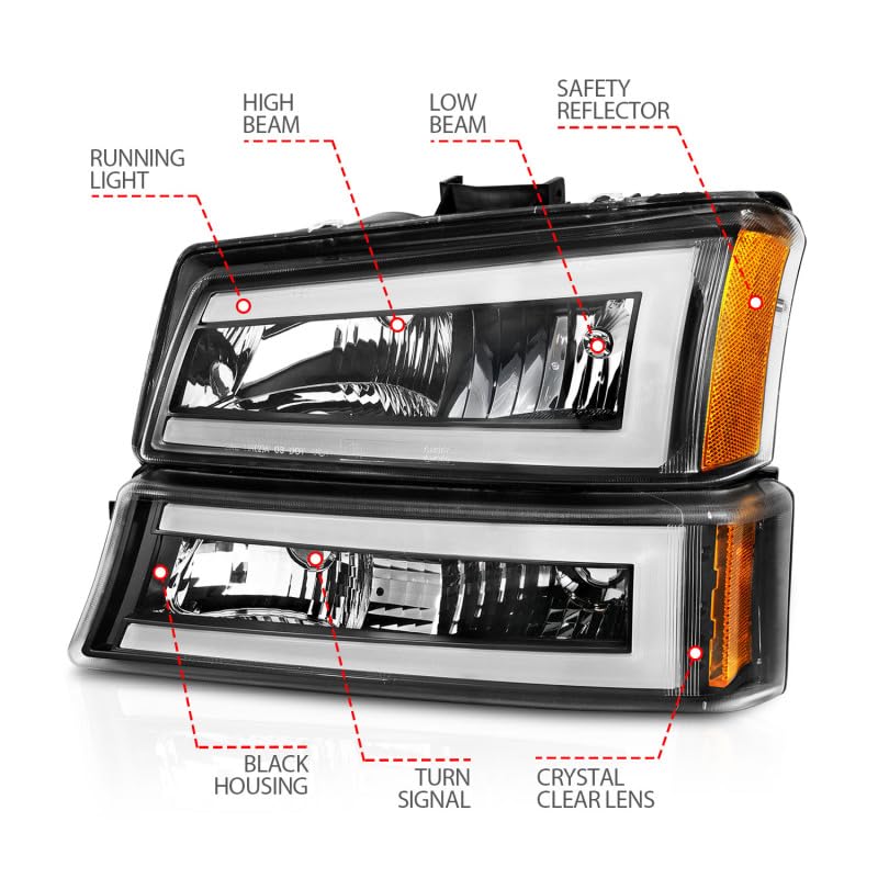 SILVERADO ANZO 1500/2500/3500 03-07/1500/2500/3500 CLASSIC 07/AVALANCHE W/O BODY CLADDING 02-06 HEADLIGHTS W/SIGNAL LIGHT BLACK HOUSING AMBER (4 PCS) (W/C LIGHT BAR) 111501