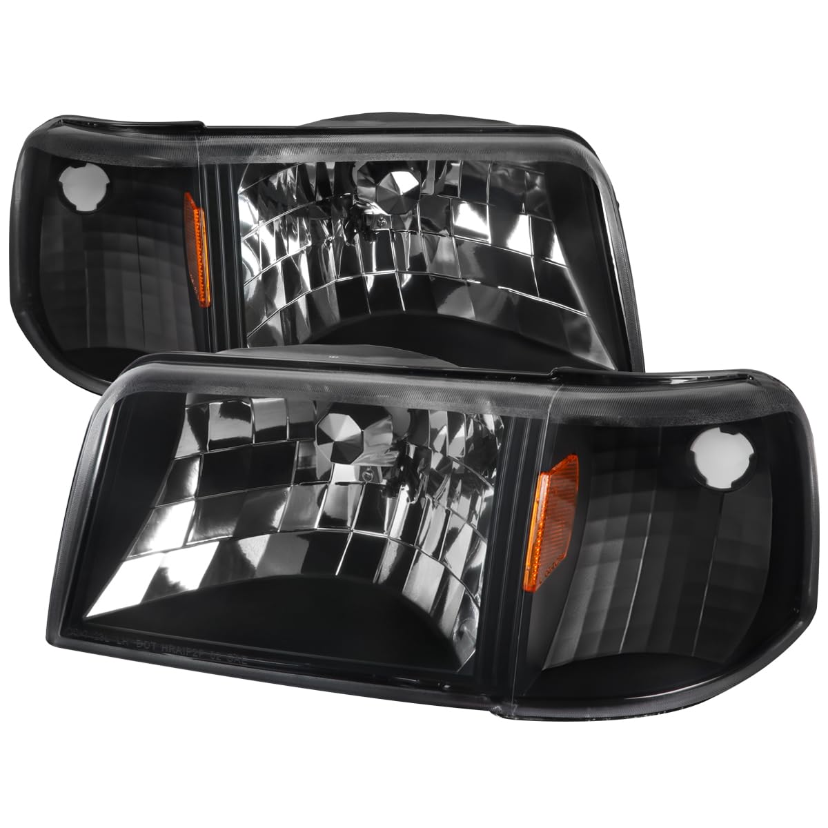 Black Housing SPEC-D TUNING Clear Lens 1PC Headlights + Corner Lights Compatible with 1993-1997 Ford Ranger L+R Pair Head Light Lamp Assembly