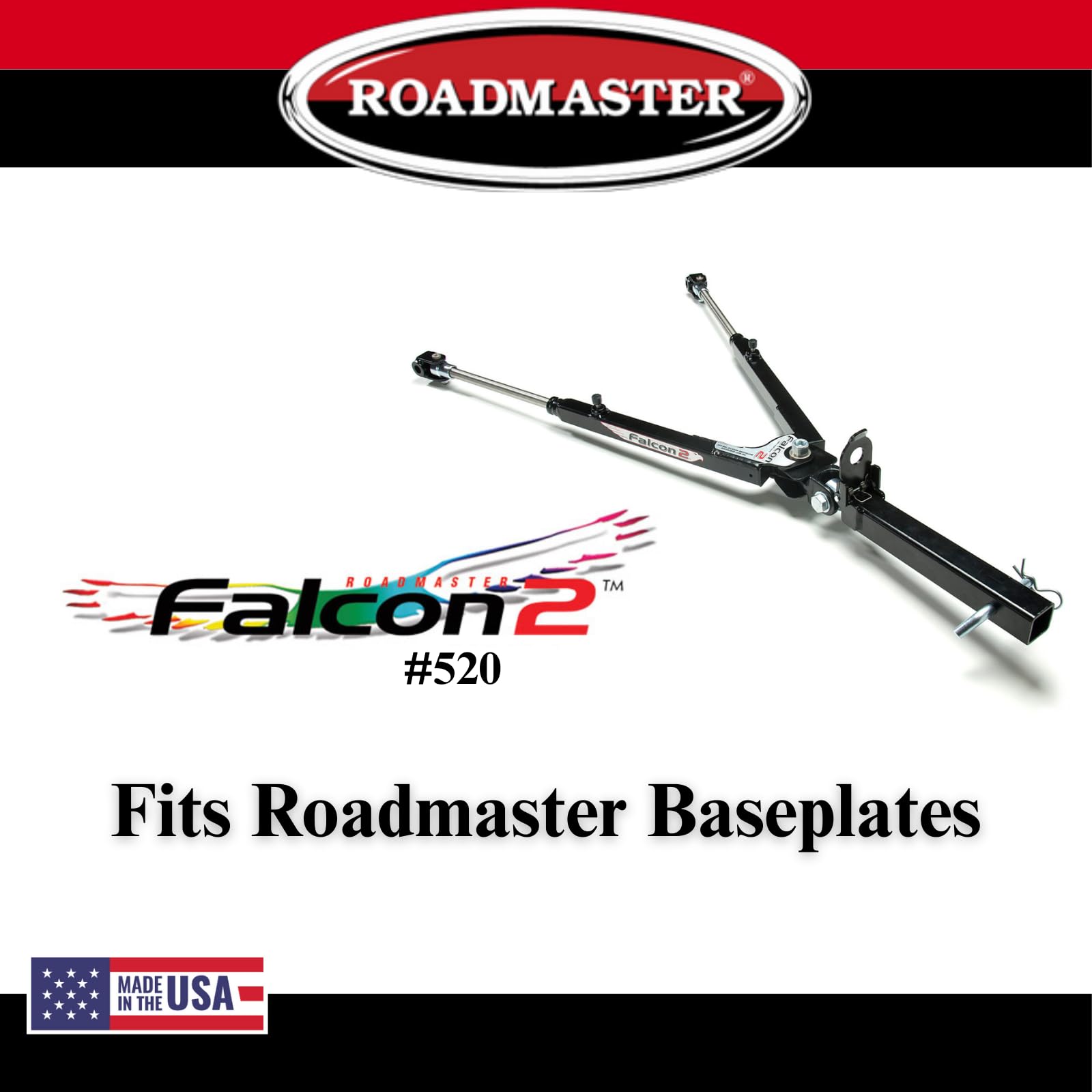 Falcon 2 Roadmaster 520 Tow Bar fits Roadmaster Baseplates | Hauls Up to 6,000 lbs | Large Hook-Up Radius | Powder-Coated Finish | Self-lubricating Bushings | Proudly Made in The USA