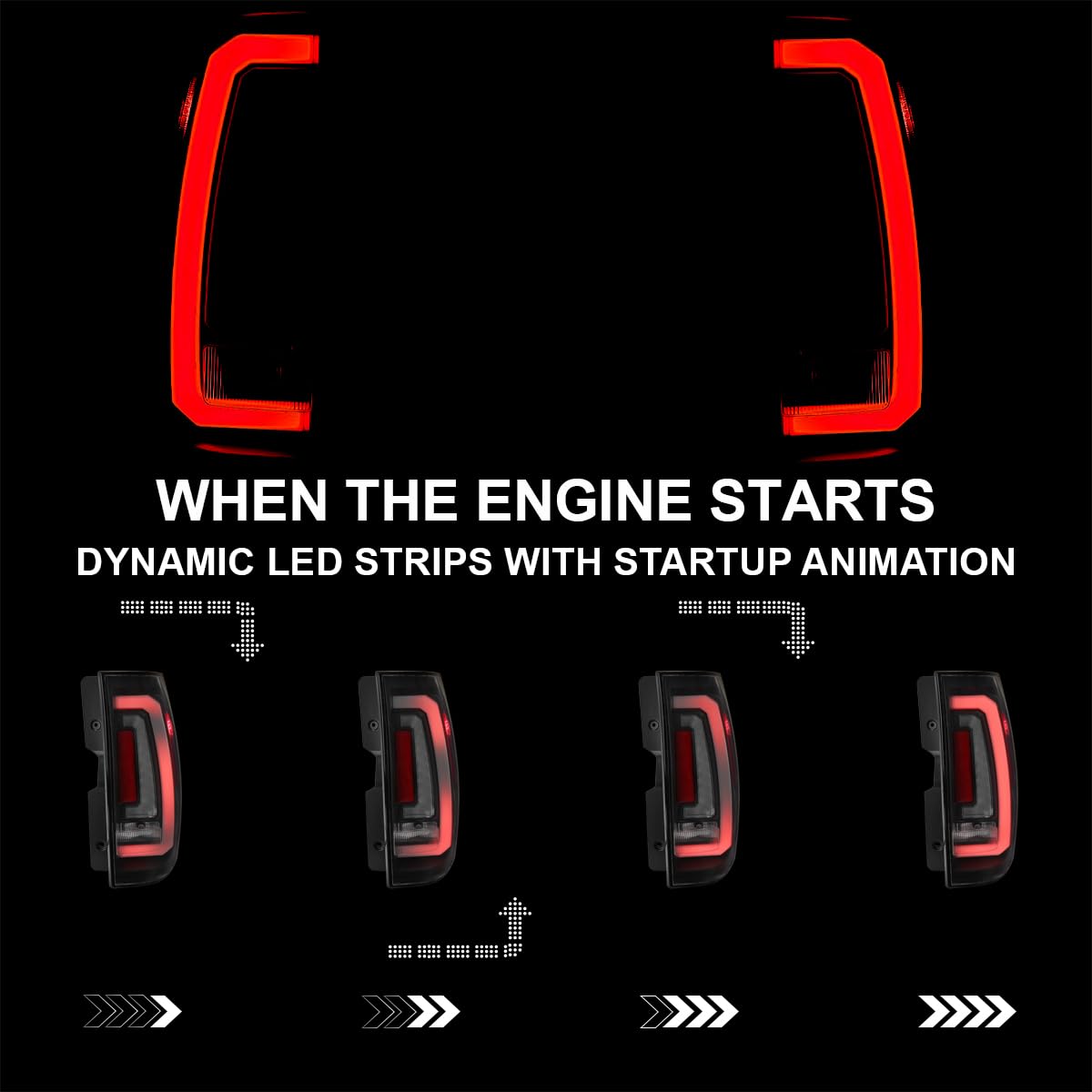 Matte Black SPEC-D TUNING Tail Lights w/White LED Sequential Turn Signals and Startup Animation Compatible with 2007-2014 Chevy Tahoe, Suburban, GMC Yukon/Denali/XL, Left + Right Pair Assembly