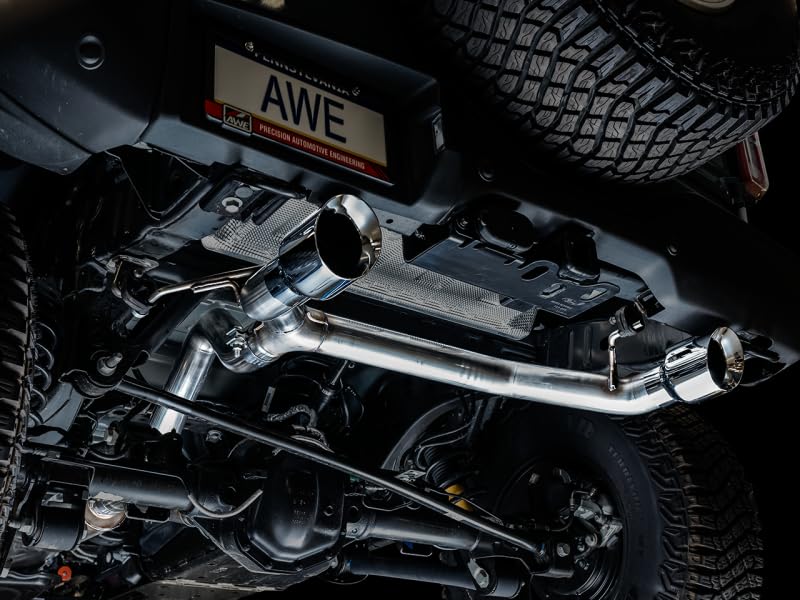 Bronco AWE Tuning 2021+ 0FG Dual Rear Exit Exhaust w/Chrome Silver Tips & Bash Guard - 3015-32456