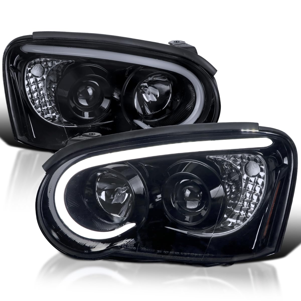 Glossy Black Smoke SPEC-D TUNING Projector Headlights w/LED Light Bar Compatible with 2004-2005 Subaru Impreza RS/WRX/Outback/STI, Left + Right Pair Headlamps Assembly
