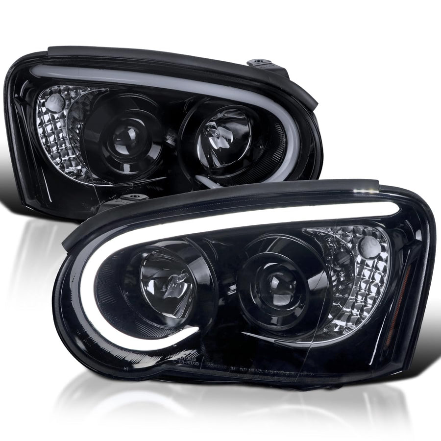 Glossy Black Smoke SPEC-D TUNING Projector Headlights w/LED Light Bar Compatible with 2004-2005 Subaru Impreza RS/WRX/Outback/STI, Left + Right Pair Headlamps Assembly