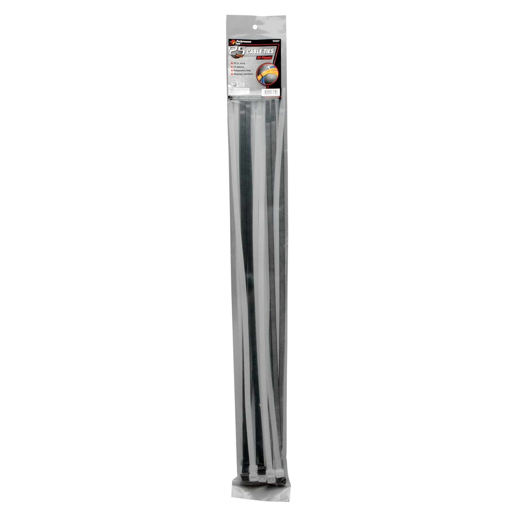 W2927 Performance Tool 24pc 25" Cable Tie Set, Black and White With Tensile Strength 175 Lbs