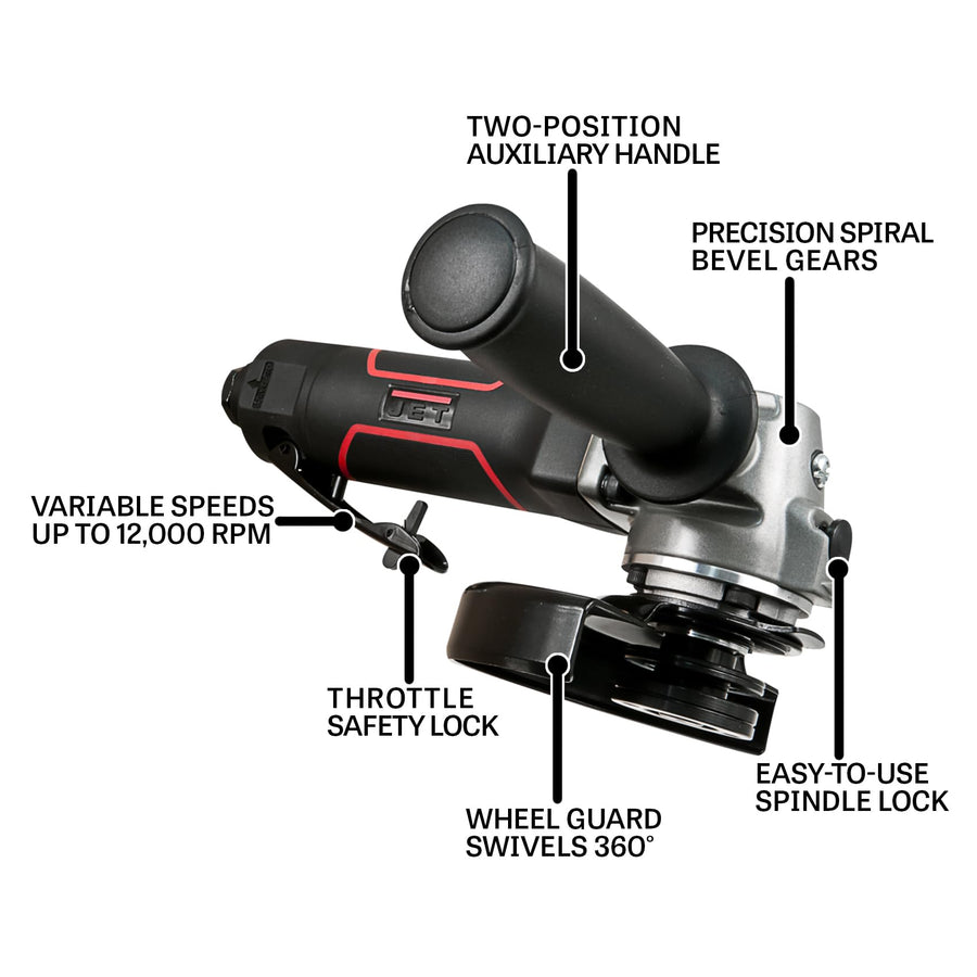5-Inch JET Pneumatic Angle Grinder, 12000 RPM (JAT-451), Black