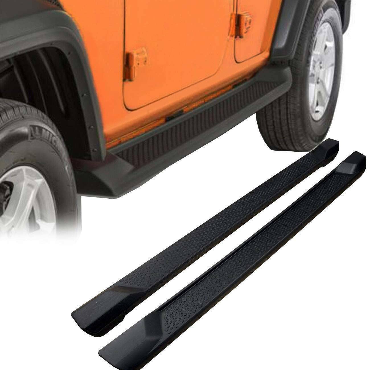 OEM Replica Black Horse Running Boards Compatible with 2018-2024 Jeep Wrangler JL(Incl. 2020 Diesel Engine & Excl. Plug-in Hybrid and Trims with Fox Hydraulic Jounce Bumpers)-RJEWRJL