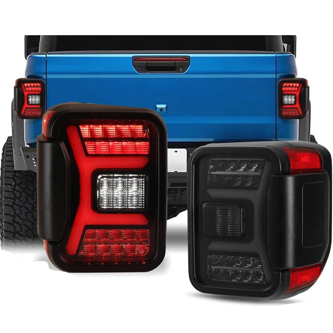 LED Tail Lights Assembly Winjet Fit For 2019 2020 2021 2022 2023 2024 2025 2026 Jeep Gladiator JT, Full Led Functional Rear Lamp Replacement w/Sequential Turn Signal (Black Housing Smoke Lens)