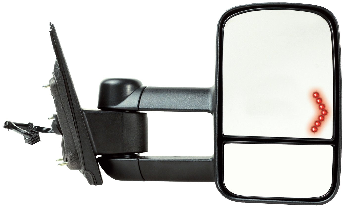 K Source Extendable Passenger Side Towing Mirror For 2014-2019 Silverado/Sierra Pick-Up Full Size. 1st Design, Textured Black, Heated Power, LED Arrow Signal, Dual Lens, Foldaway