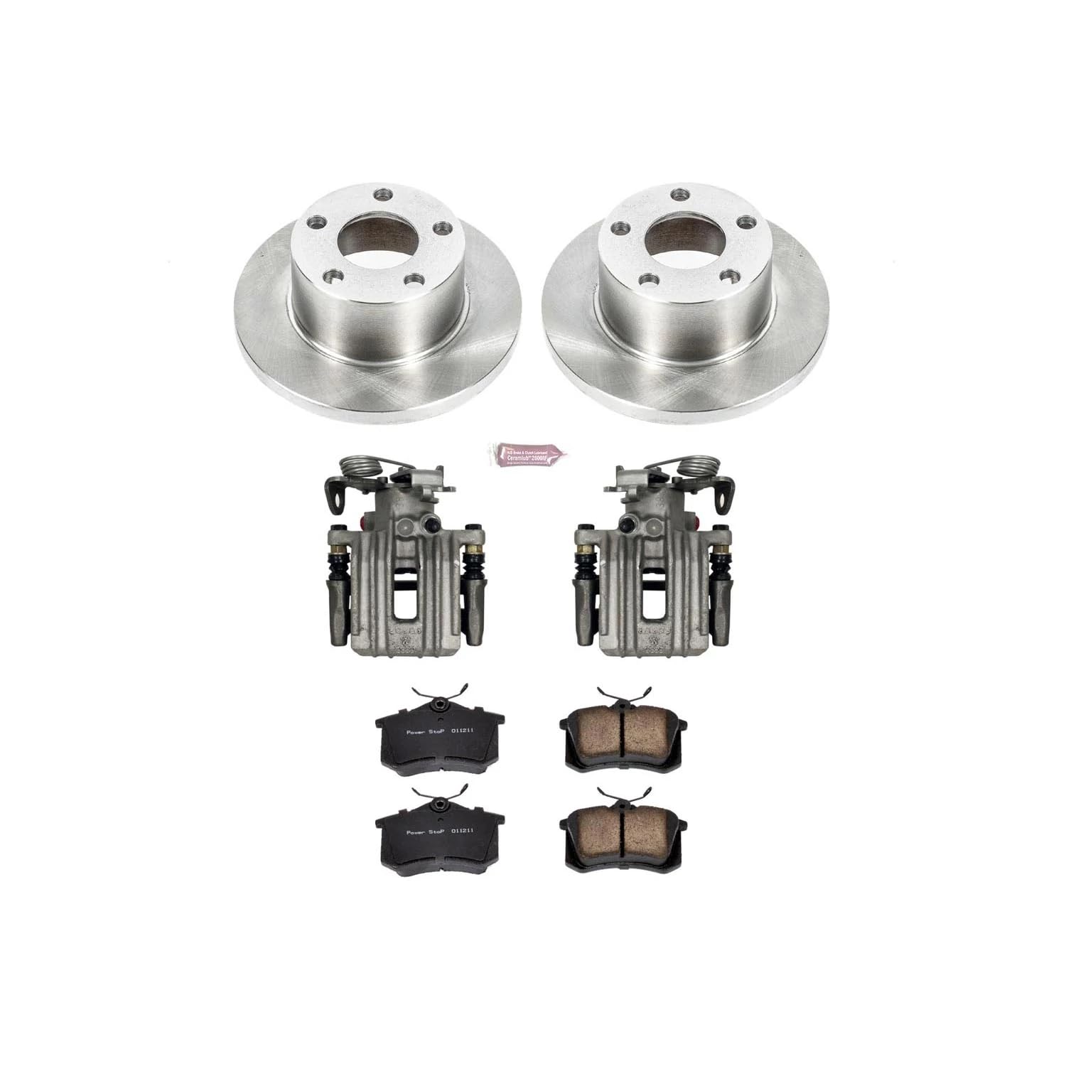 Power Stop KCOE849 Replacement Autospeciality Rear Caliper Kit- OE Rotors, Ceramic Brake Pads, Calipers For Audi A6 Quattro 1998-2001 [Model Specific]