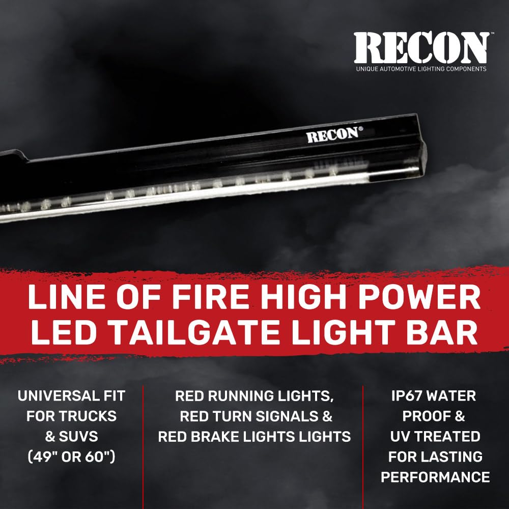60" RECON Original Line Of Fire Hyperlite Ultra Bright Red LED Tailgate Light Bar Universal Fit (Running Lights, Turn Signals, Brakes)