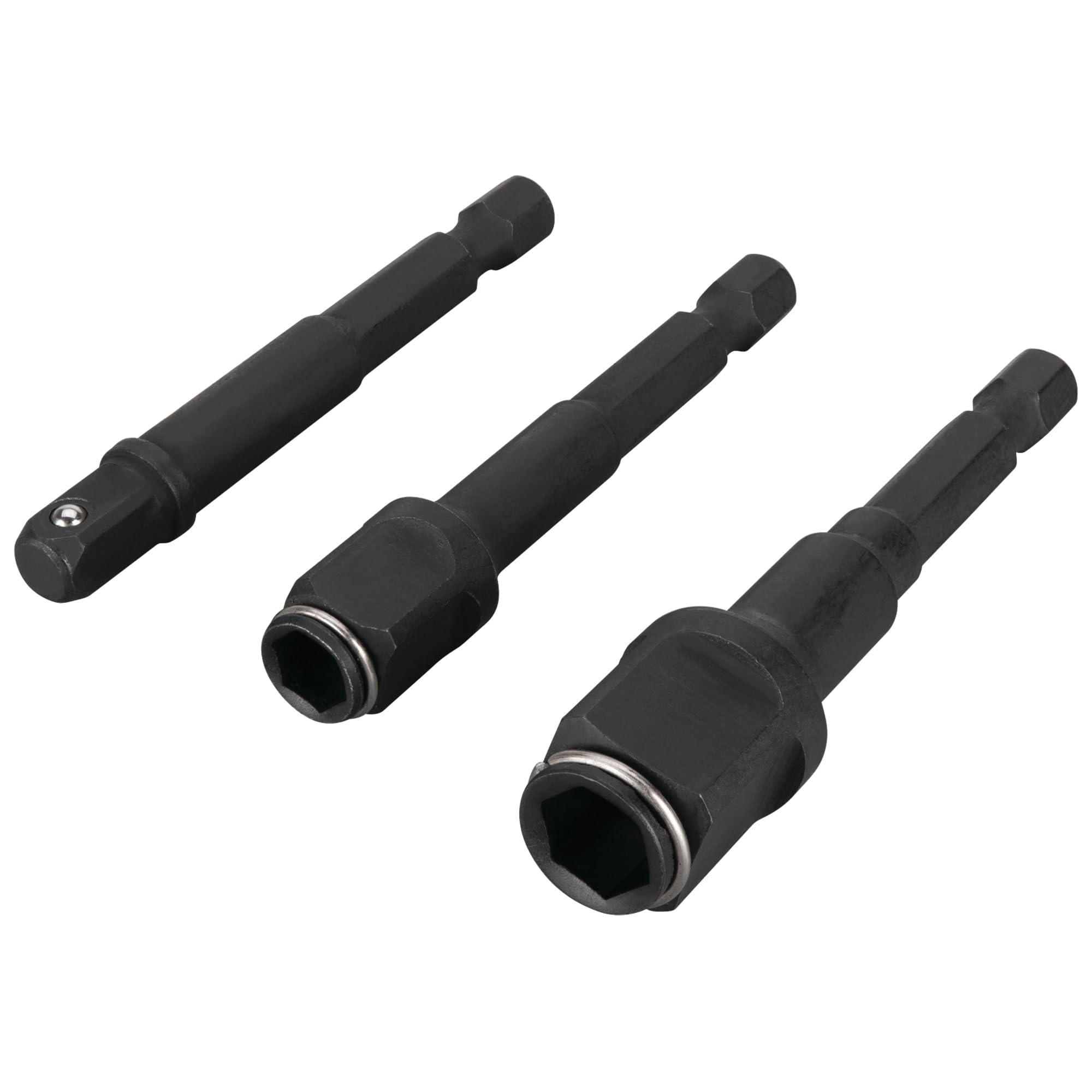 W2962 Performance Tool 3 pc. 2-in-1 Drive Socket Adapter Set, Impact-Grade Chrome Vanadium Steel, Nut Driver Attachments, Socket Extensions, Black