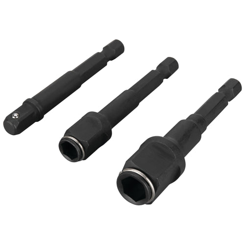 W2962 Performance Tool 3 pc. 2-in-1 Drive Socket Adapter Set, Impact-Grade Chrome Vanadium Steel, Nut Driver Attachments, Socket Extensions, Black