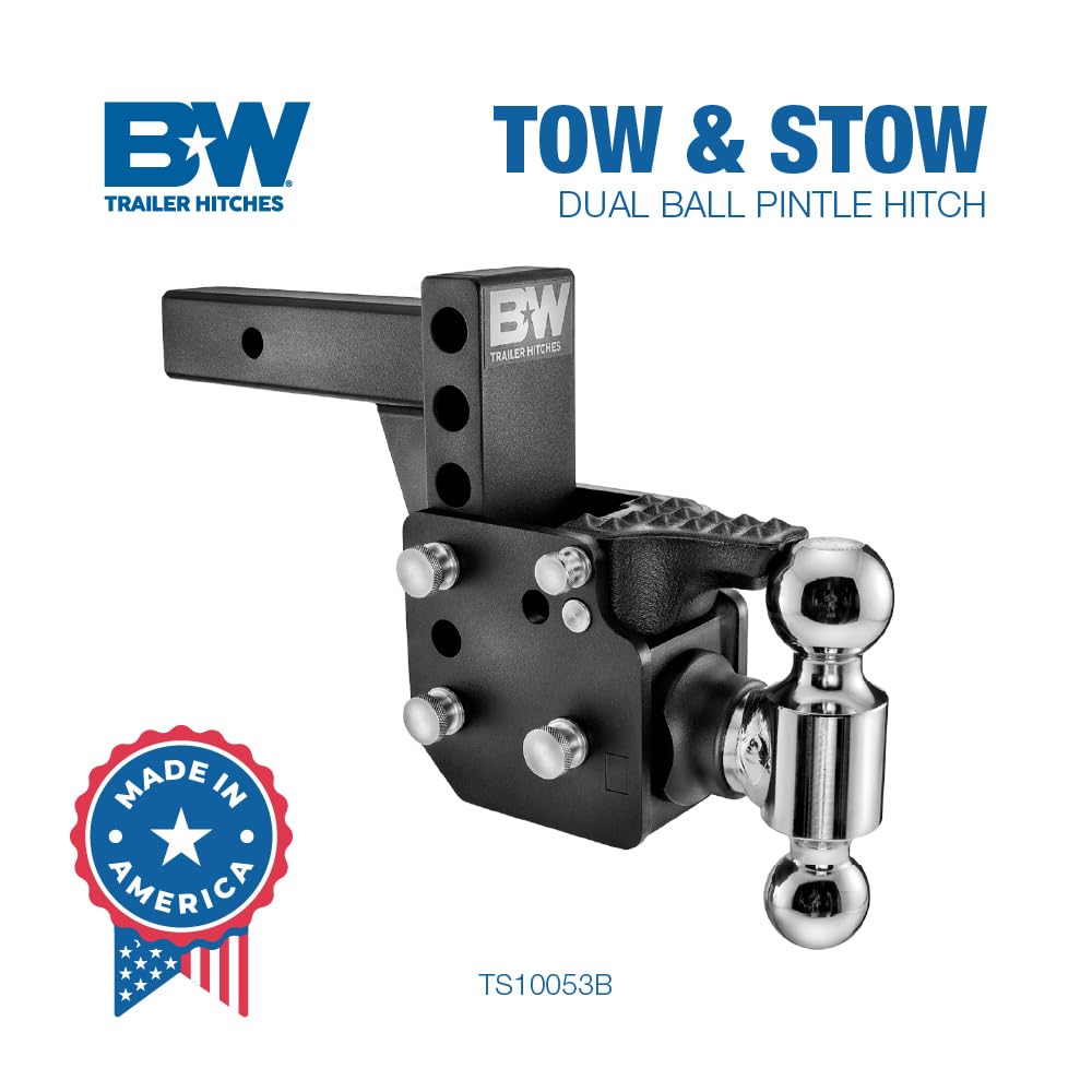 Dual Ball B&W Trailer Hitches Pintle Tow & Stow - Fits 2" Receiver, Dual Ball (2" x 2-5/16"), 6" Drop, 16,000 GTW -TS10053B