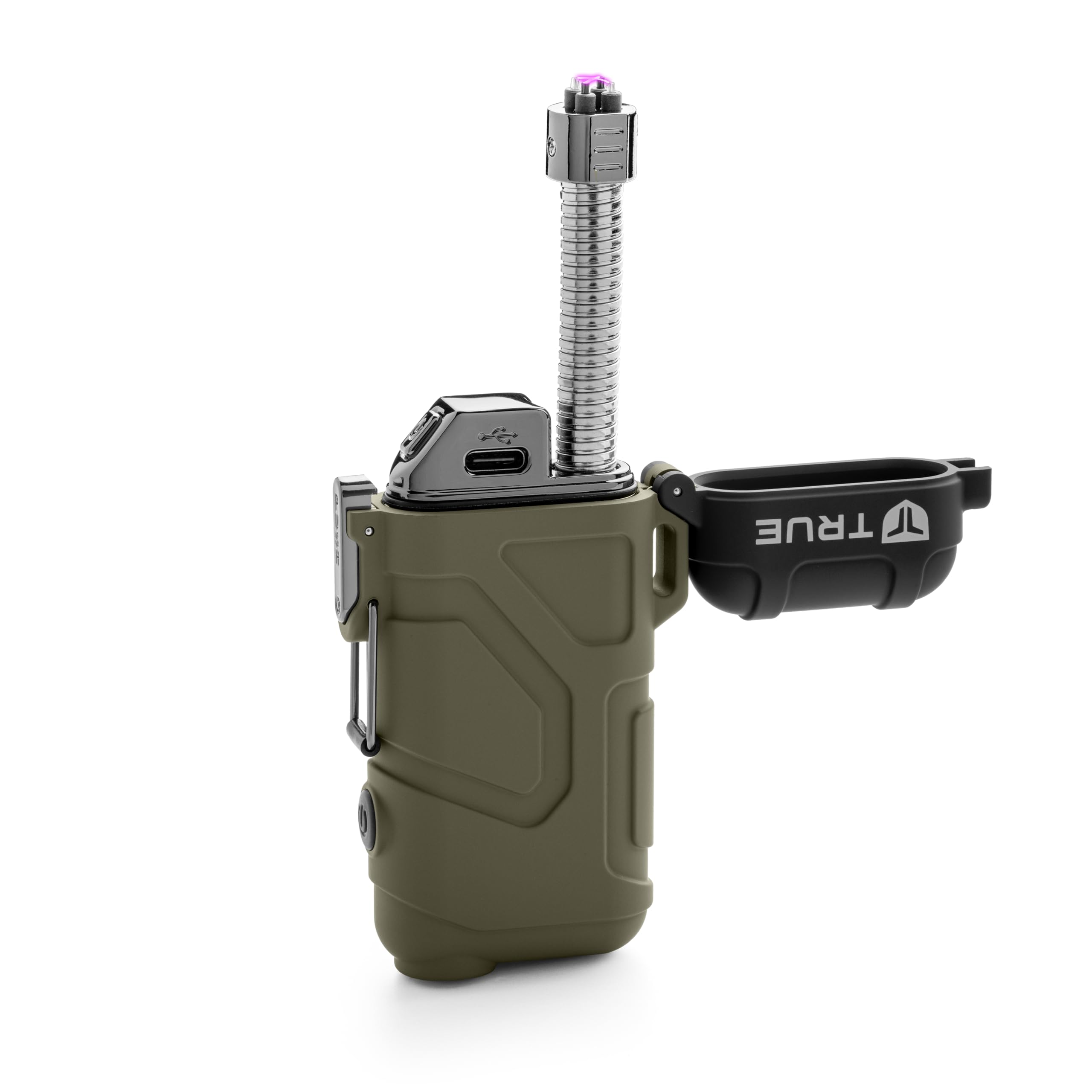 Plasma Lighter True XRL | Flameless and Fuel-Free, Plasma Arc Technology, 100+ Ignitions on a Single Charge, Windproof, Water-Resistant, Compact and Rugged Design - Olive/Black