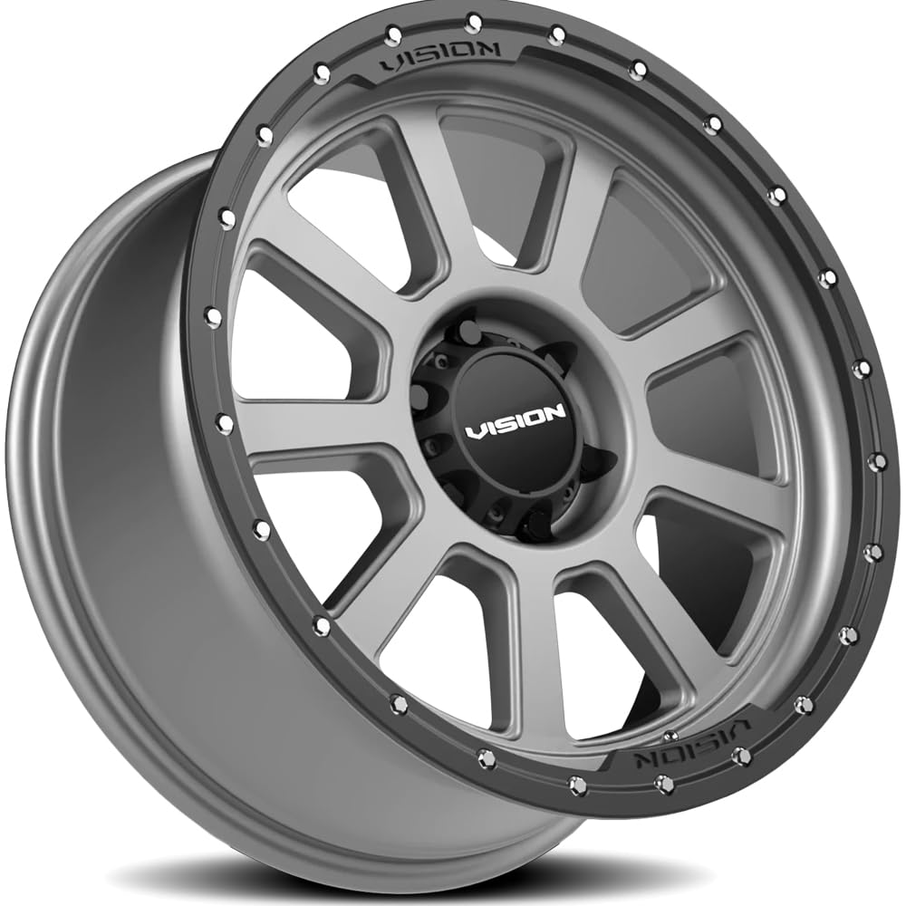 350 OJOS Vision Custom Wheel - 20x9, 12 Offset, 6x135 Bolt Pattern, 87.1mm Hub - Satin Gray with Satin Black Lip Rim