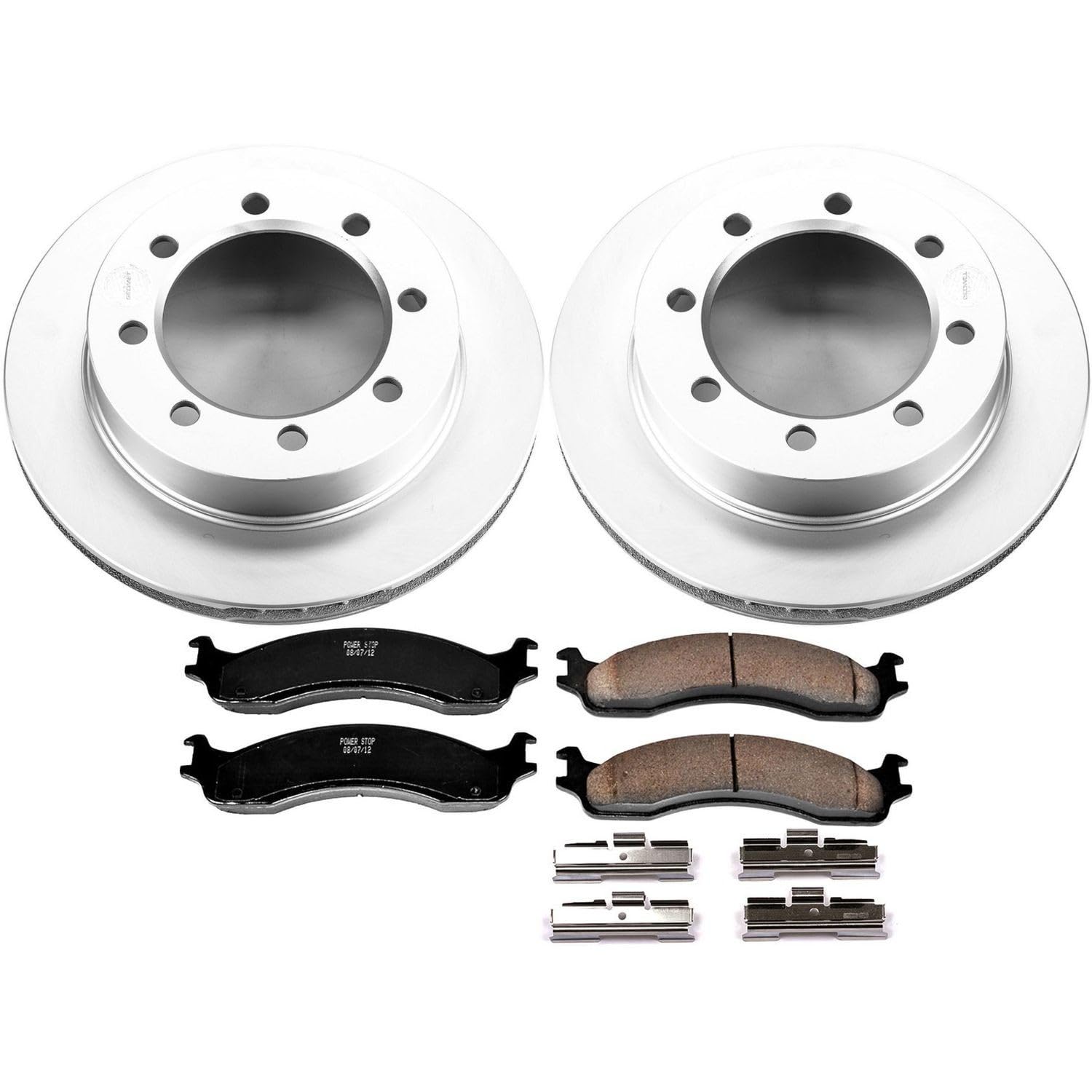 Power Stop Coated Brake Rotor CRK5089 and Ceramic Brake Pads- Front For Ford F-250 1995-1999, Ford F-250 HD 1997, Ford F-350 1995-1997 [Model Specific]