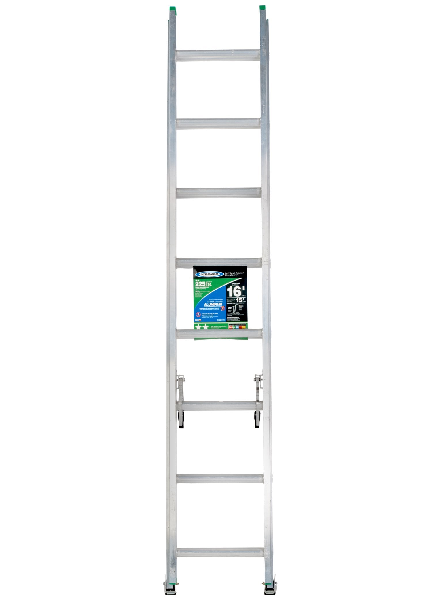 D1216-2 Werner 225-Pound Duty Rating Aluminum Flat D-Rung Extension Ladder, Foot, 16 feet, Silver