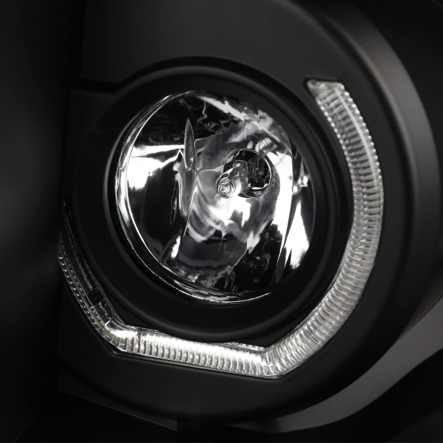 Dual U-Halo Rims Projector Headlights Spec-D Tuning Black Compatible with 2009-2014 Ford F150, Left + Right Pair Headlamps Assembly