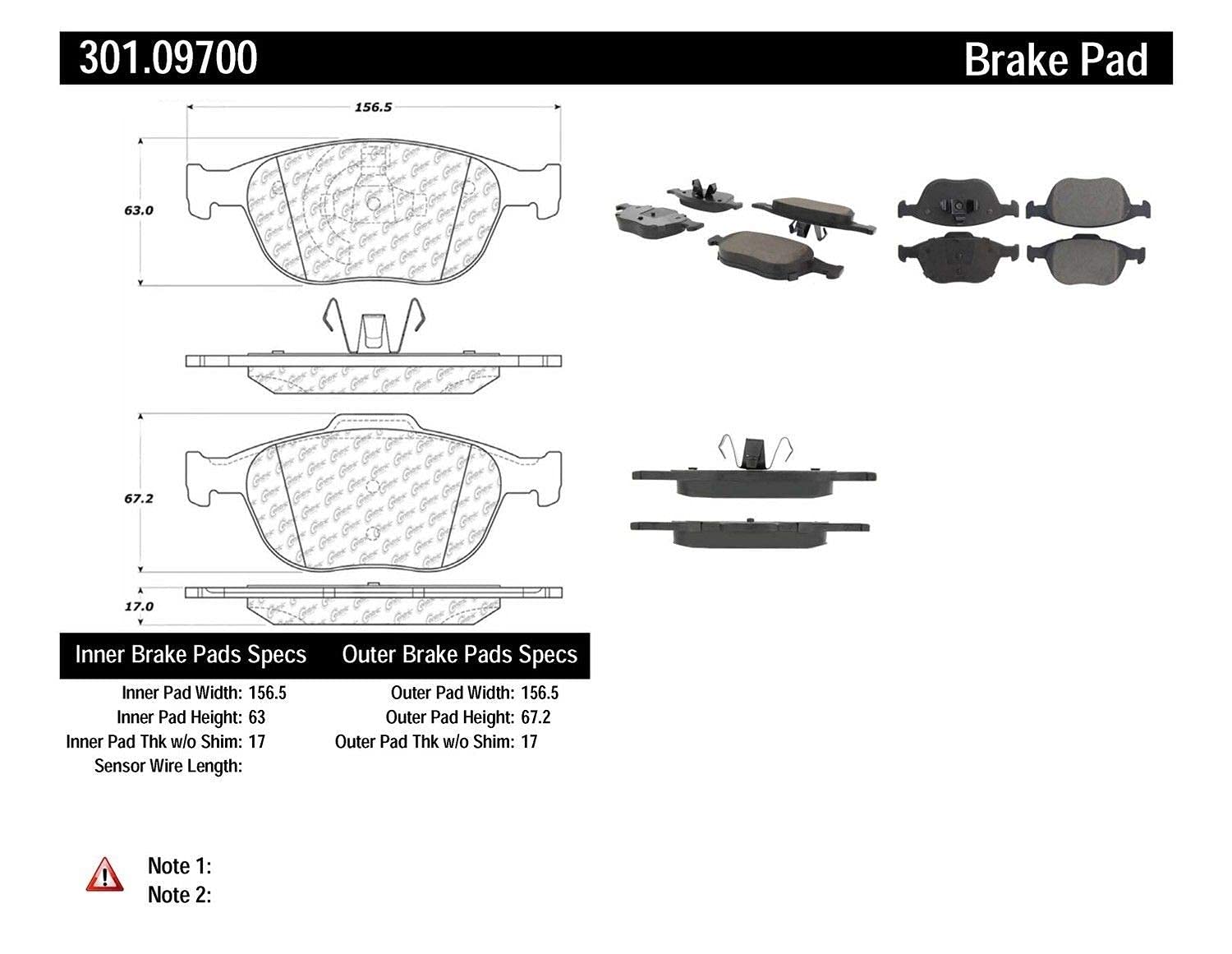 Centric Premium 301.09700 Ceramic Brake Pads with Shims and Hardware