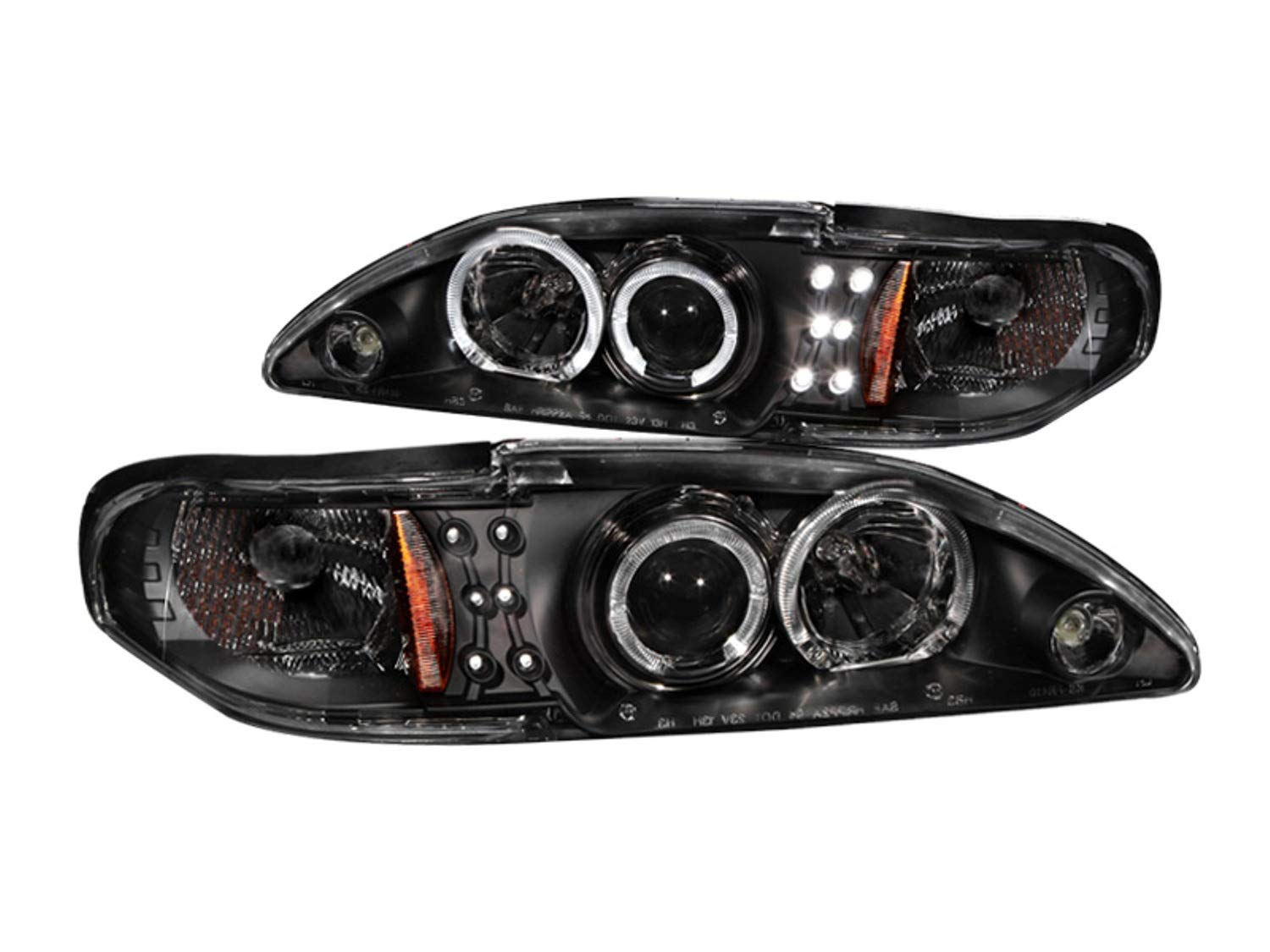 Anzo USA Black Halo 121361 Projector Headlight with Clear Lens and Amber Reflector for Ford Mustang