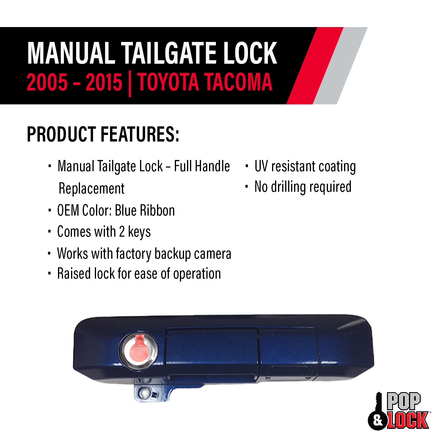 Pop & Lock Blue Ribbon PL5412 Metallic Manual Tailgate Lock with Bolt Codeable for Toyota Tacoma
