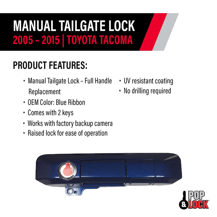 Pop & Lock Blue Ribbon PL5412 Metallic Manual Tailgate Lock with Bolt Codeable for Toyota Tacoma