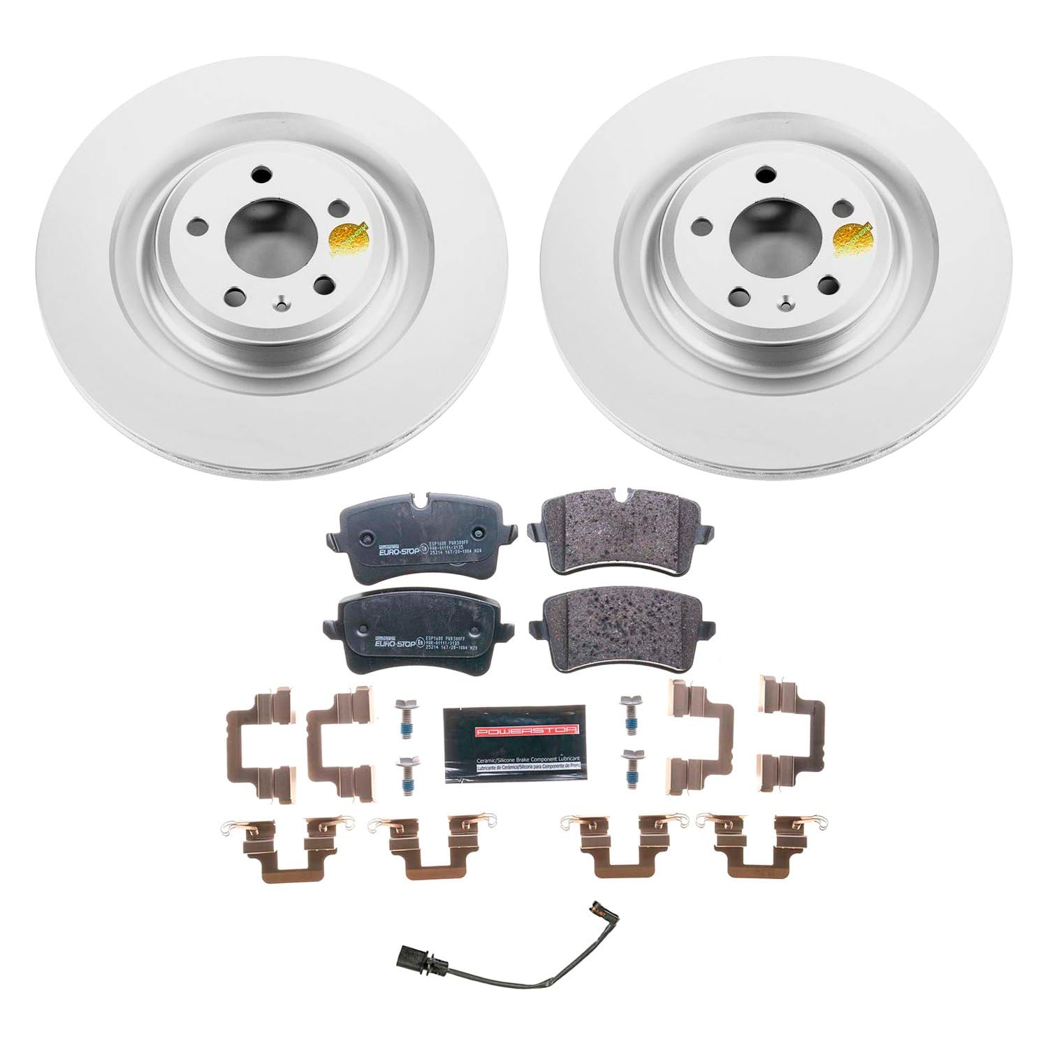 Euro-Stop Power Stop ESK6287 Rear Brake Kit- Coated Brake Rotors & Ceramic Brake Pads For Audi S6 2013-2018, Audi S7 2013-2018 [Model Specific]