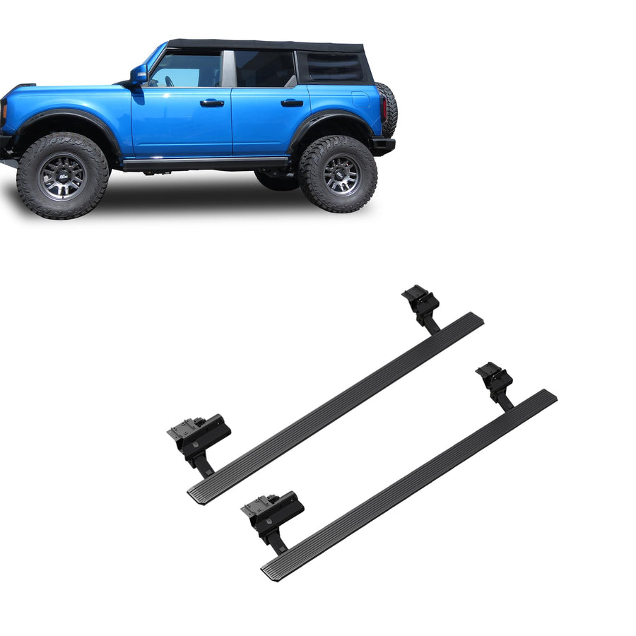 Elite Black Horse Retractable Power Board Black Compatible with 2021-2024 Ford Bronco 4DR, Incl. Raptor & Heritage Model -PWBR2271