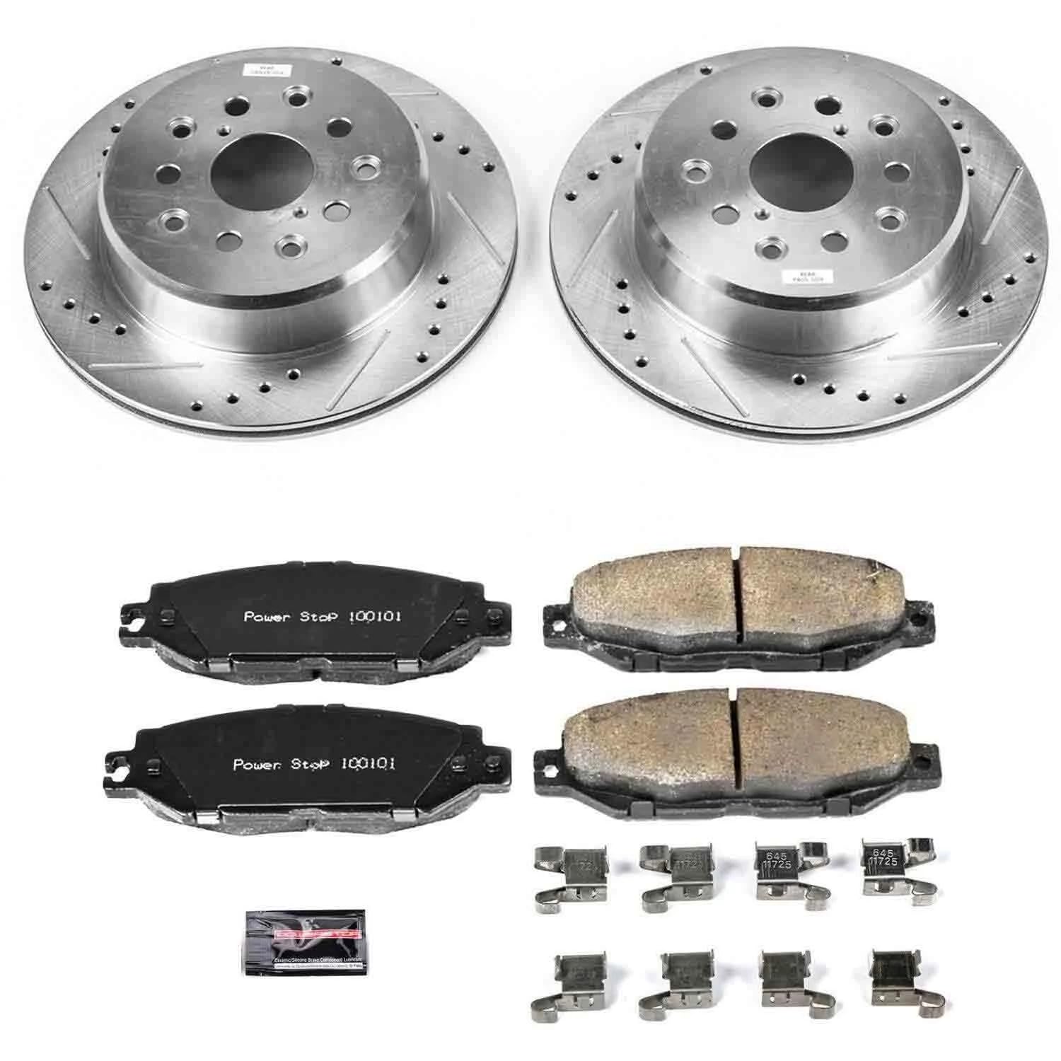 Power Stop K5061 Z23 Daily Driver Rear Carbon-Fiber Ceramic Brake Pads and Drilled and Slotted Rotors Kit For Lexus LS400 1995-2000 [Model Specific]