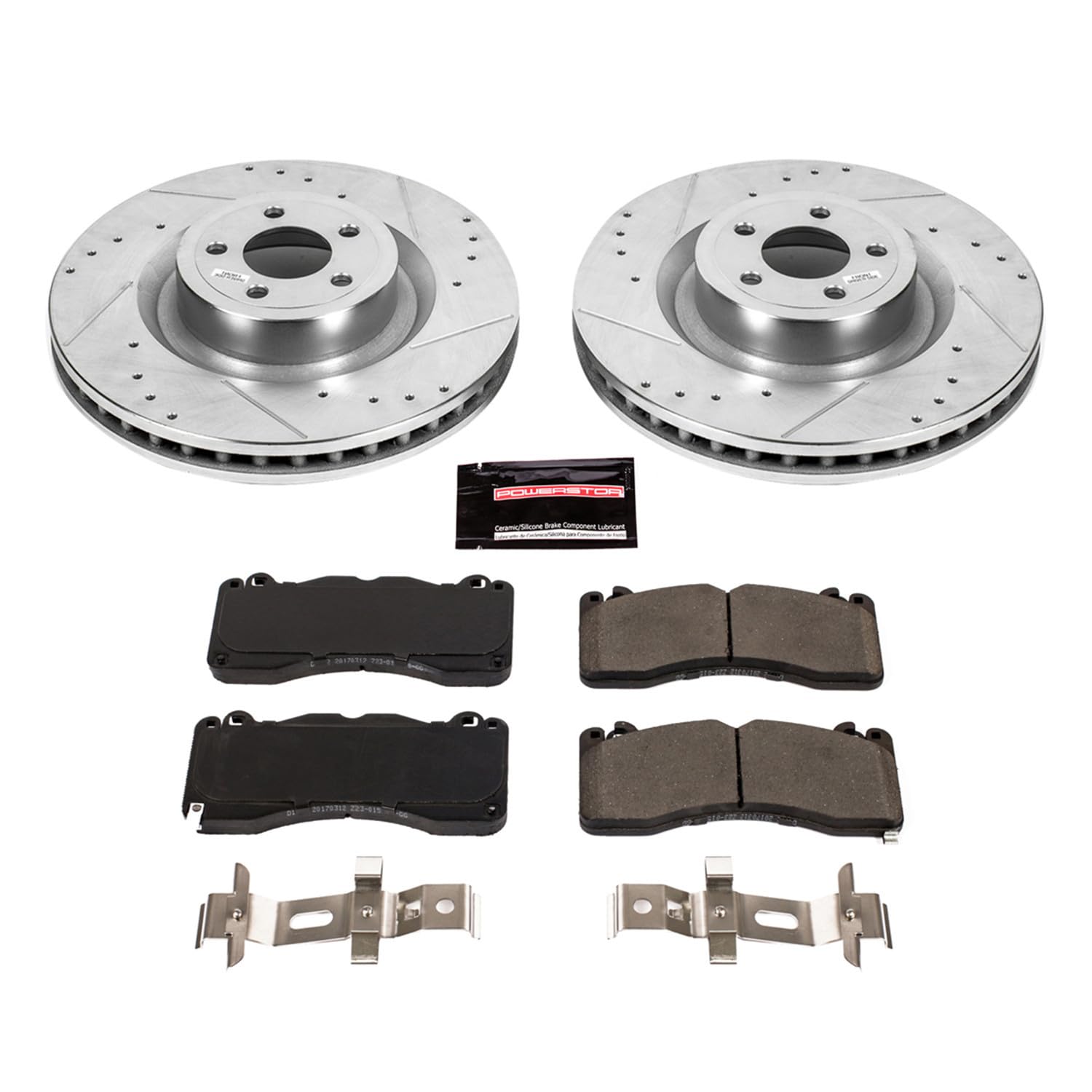 Power Stop K6811 Z23 Carbon Fiber Brake Pads with Drilled & Slotted Brake Rotors Kit For Ford Mustang 2015-2022 [Model Specific]