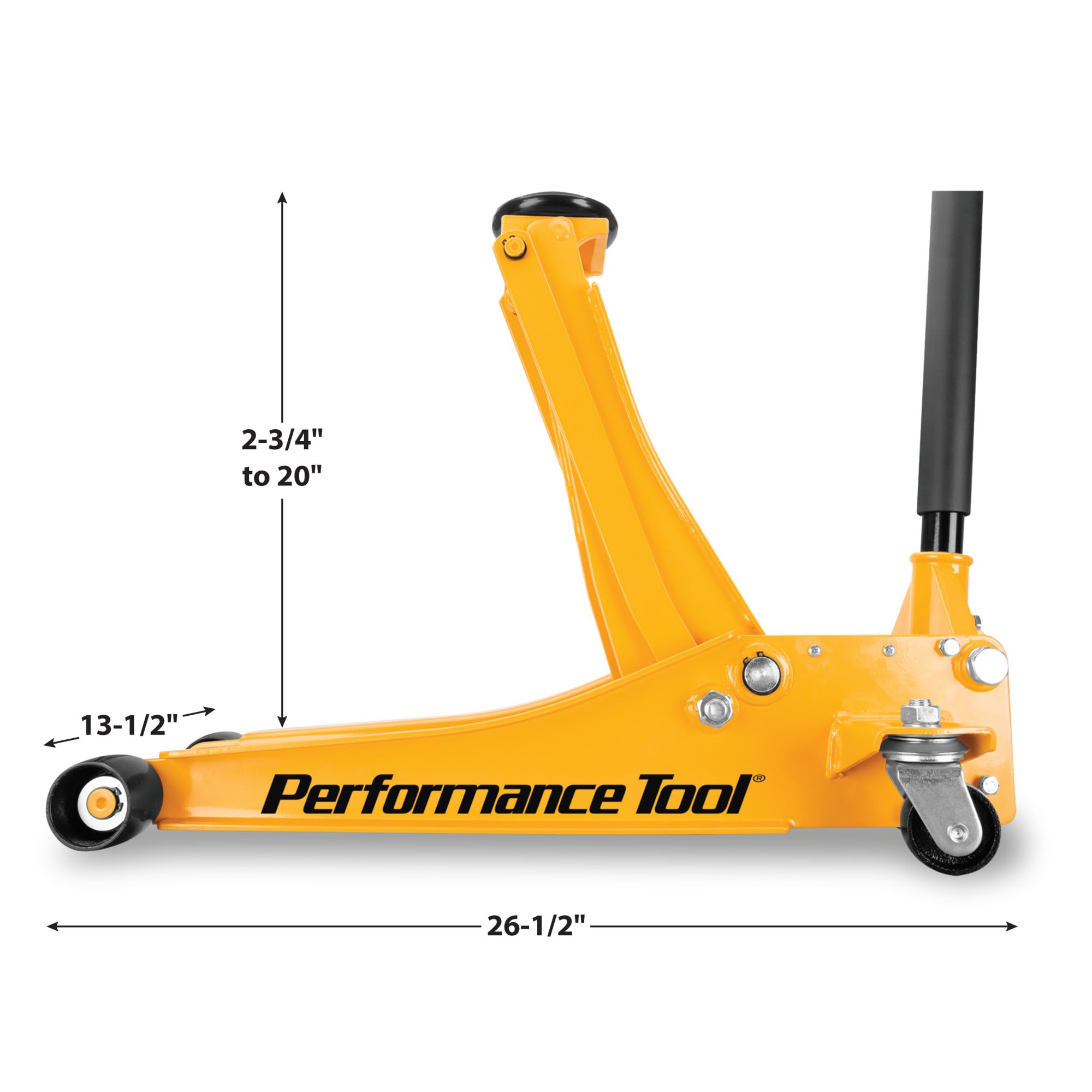 Low-Profile Performance Tool W1642 Professional Swiveling Floor Jack, 2-Ton Capacity, Lift Range 2-3/4-Inch to 20-Inch