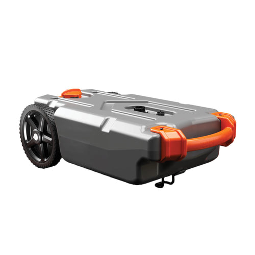 Camco 15-Gallon Rhino Portable RV Tote Tank - Features Large Heavy-Duty No-Flat Wheels & Low Drain Hole - Includes Removable Steel Tow Adapter, 3’ Sewer Hose & More RV Accessories (39000)
