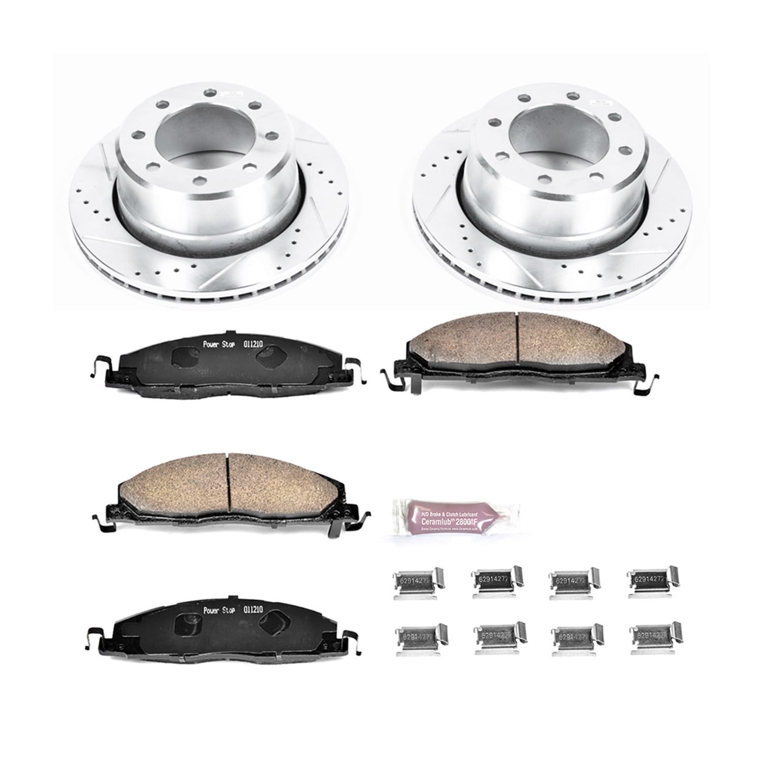 Rear Power Stop K5487 Z23 Carbon Fiber Brake Pads with Drilled and Slotted Brake Rotors Kit For Dodge Ram 2500 Ram 3500