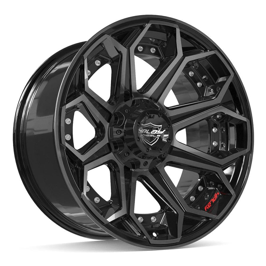 4PLAY Wheels 20 Inch Rim 4P80R Fits 5x127 & 5x139.7 20x10 Gloss Black Brushed with Tinted Clear (1)