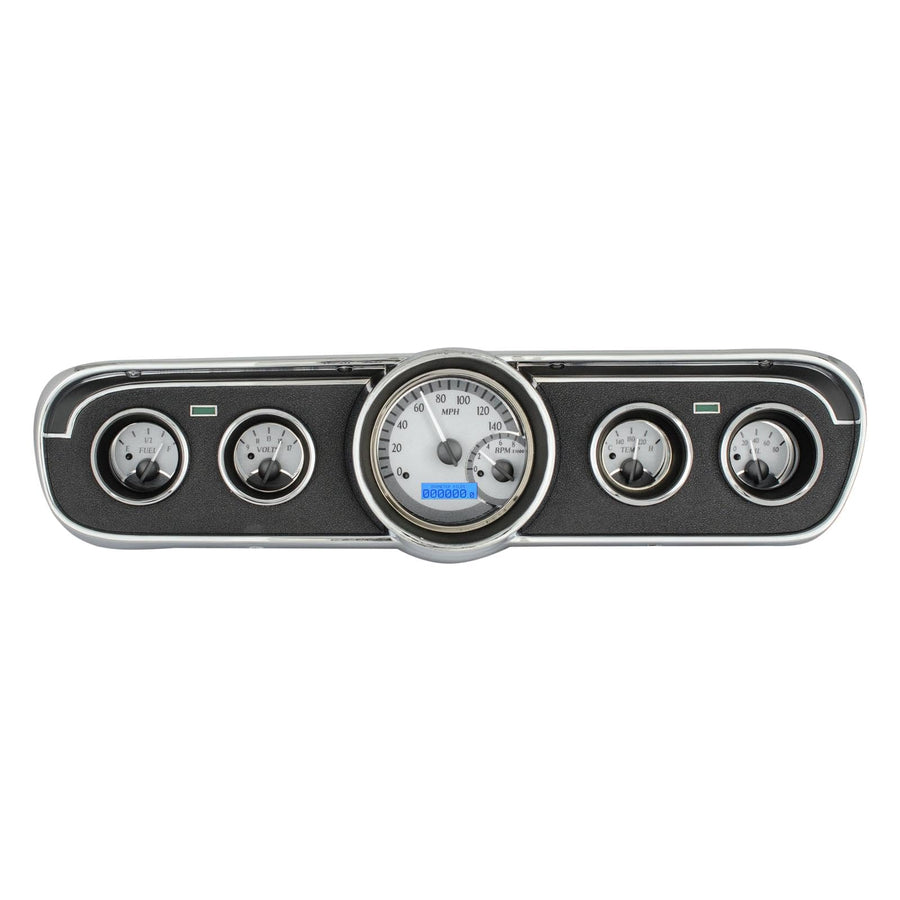 Dakota Digital VHX-65F-MUS-S-B Analog Dash Gauge System Compatible with 1965-66 Mustang with Silver Alloy Style and Blue Backlighting