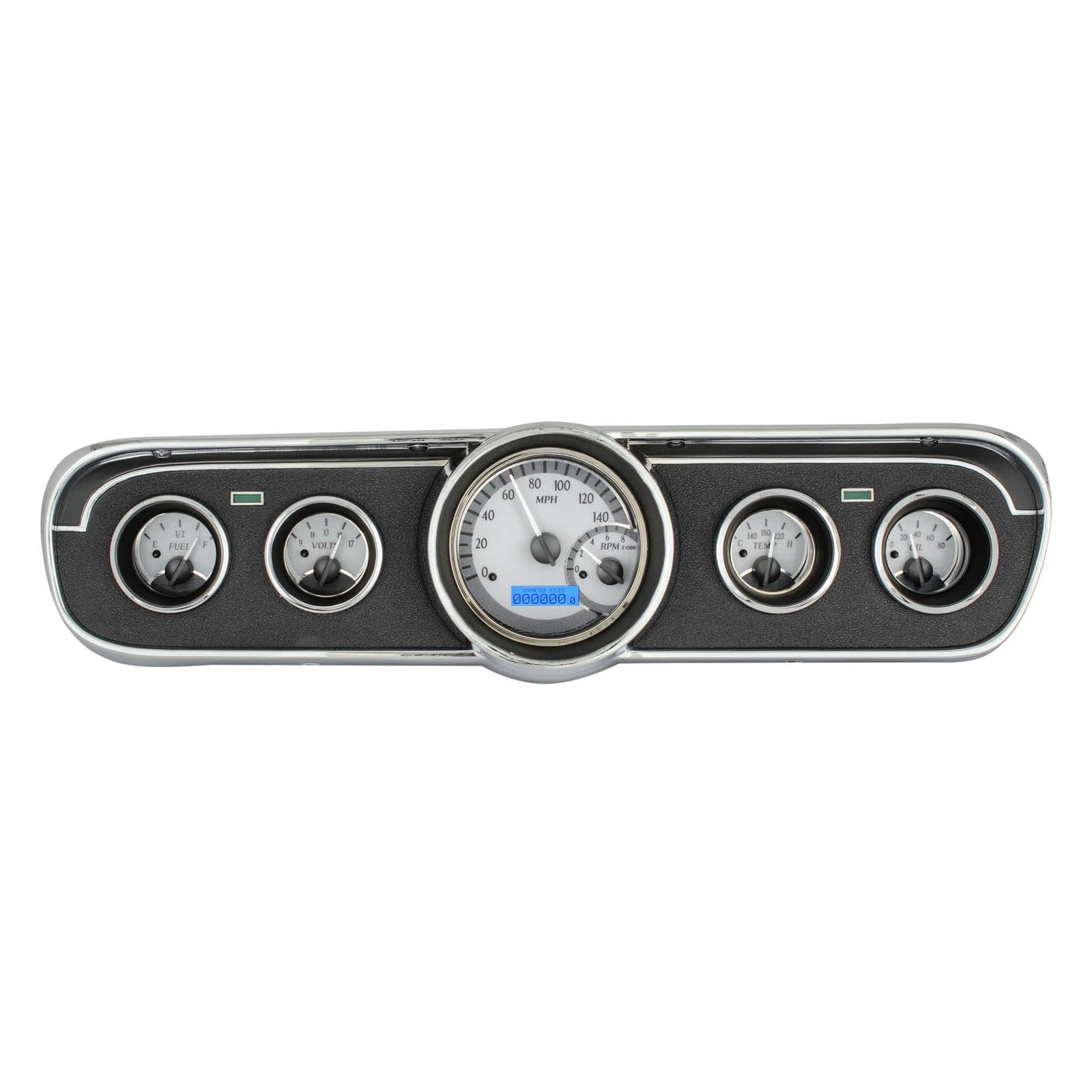 Dakota Digital VHX-65F-MUS-S-B Analog Dash Gauge System Compatible with 1965-66 Mustang with Silver Alloy Style and Blue Backlighting