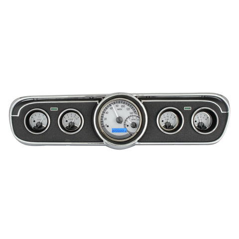 Dakota Digital VHX-65F-MUS-S-B Analog Dash Gauge System Compatible with 1965-66 Mustang with Silver Alloy Style and Blue Backlighting