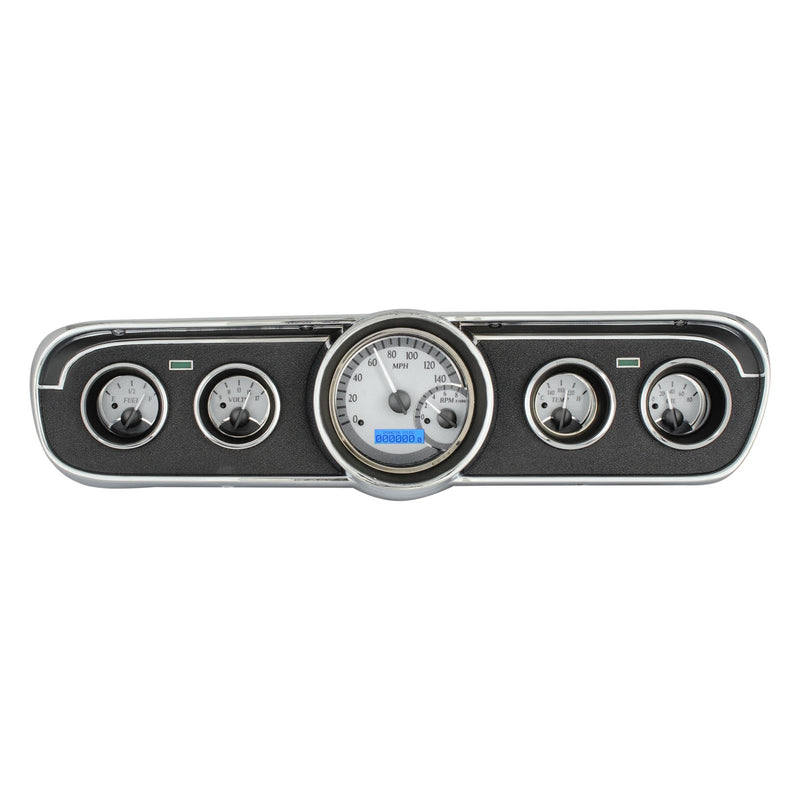 Dakota Digital VHX-65F-MUS-S-B Analog Dash Gauge System Compatible with 1965-66 Mustang with Silver Alloy Style and Blue Backlighting