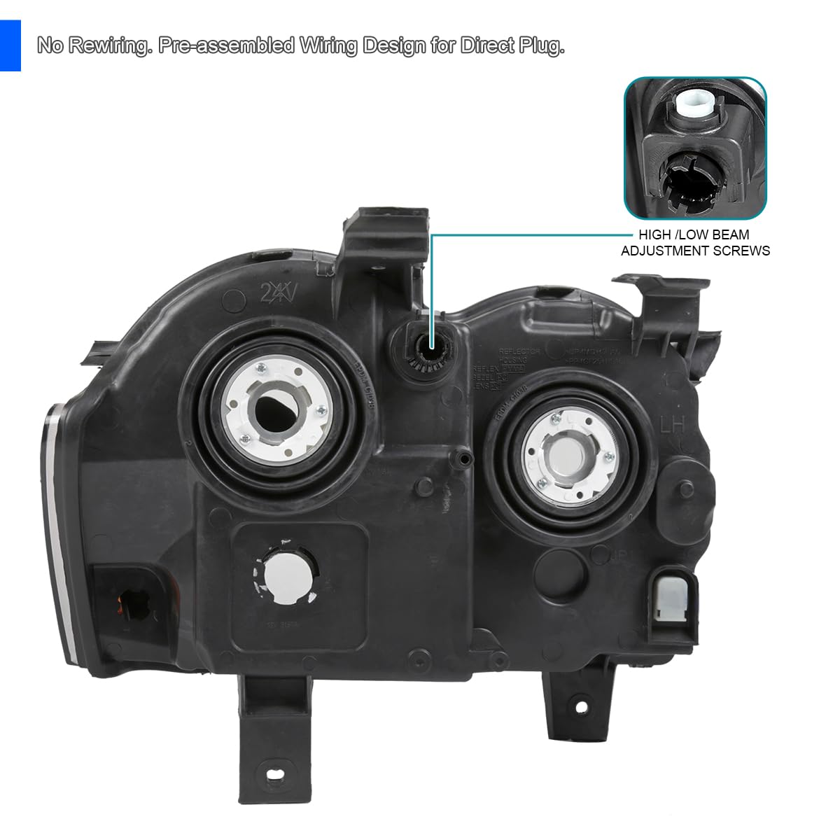 Black Headlights SPEC-D TUNING Compatible with 2005-2007 Jeep Grand Cherokee, Left + Right Head Lights Assembly
