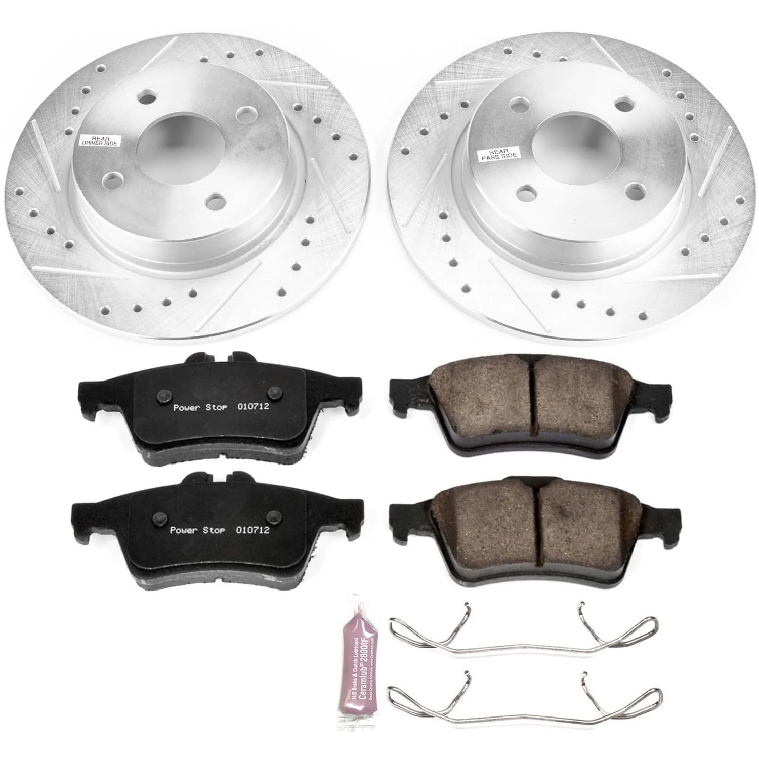 Rear Power Stop K7897 Z23 Carbon Fiber Brake Pads with Drilled & Slotted Brake Rotors Kit For Ford EcoSport 2018-2021 [Model Specific]