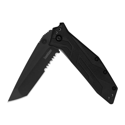 Brawler Kershaw Pocket Knife, All-Black Design, 3 Inch Stainless Steel Partially Serrated Tanto Blade, EDC with Assisted Opening, 4-Position Pocketclip, Everyday Carry Pocket Knife for Men and Women
