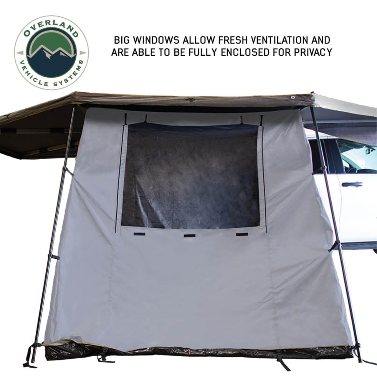 Overland Vehicle Systems Nomadic 270/180 Degree HD Awning Annex Room Enclosure – Grey Body with Green Trim – Heavy Duty Outdoor Shelter for Camping, Overlanding, SUVs & Trucks